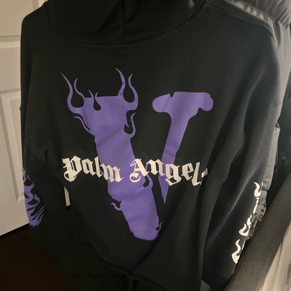 Palm Angels Men’s Black Hoodie with Purple Graphic V